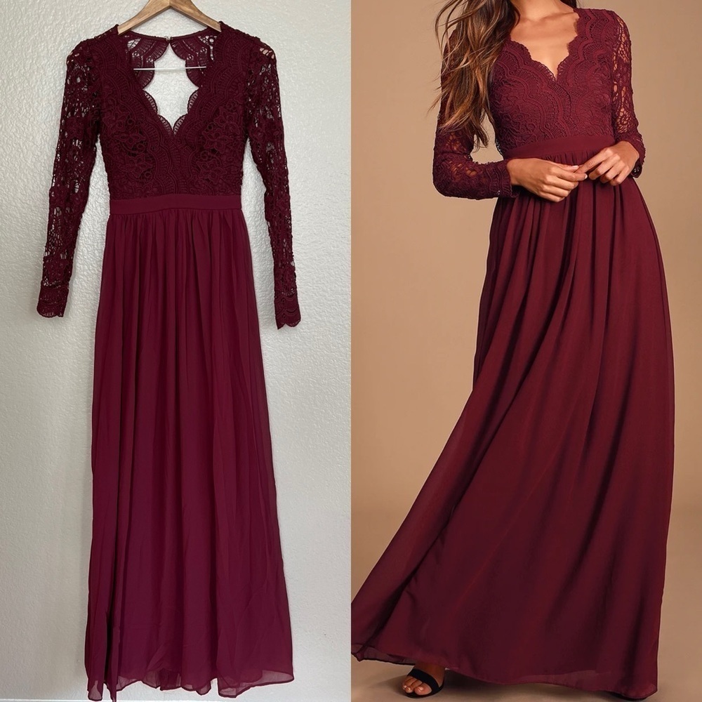 NWOT Awaken My Love Burgundy Long Sleeve Lace Maxi Dress